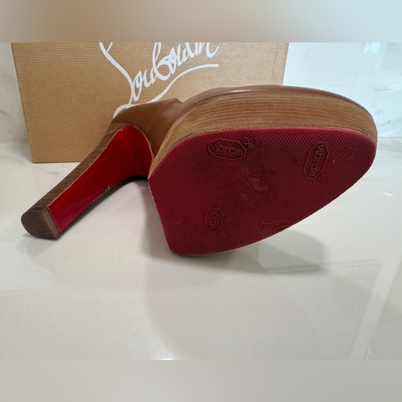 Christian Louboutin Women’s Bibi 140 Platform Leather Pumps, Cognac, SIZE: 39 - Picture 15 of 16